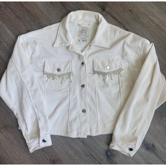 Stoosh Jackets & Blazers - Stoosh Western Fringe Corduroy Jacket Sz L Ivory Cropped Coastal Cowgirl Rodeo